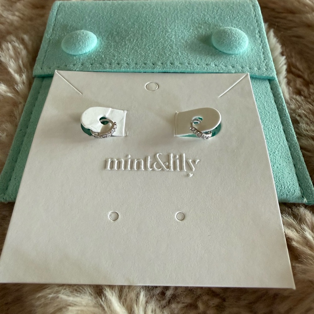 Mint & Lily sterling silver pave huggie hoop earrings 5mm size